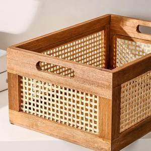 Panier de rangement en rotin écologique avec poignées, fait main, moderne, boîte organisatrice multi-usages - Product Image 6
