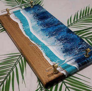 Plateau de service rectangulaire en bois d'acacia Limbus, résine époxy, élégant, décoratif, écologique, en provenance d'Inde - Product Image 1