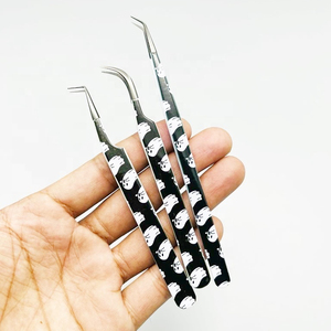 Ensemble de pinces à cils en acier inoxydable de précision, pointe lisse, motif noir et blanc, 3 pièces, outils professionnels pour extensions de volume - Product Image 5