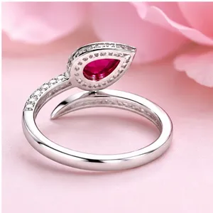 Elegant Ruby Red Crystal Open <b>Ring</b> for Women <b>Adjustable</b> <b>Silver</b> Plated Zircon Statement Fashion Jewelry - Product Image 2