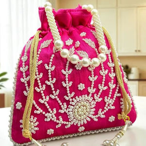 Sac pochette Potli en soie brodée très demandée, avec perles, pour femme, idéal pour mariage, fête, cadeau, sac à main, pochette de mariée, sac de soirée - Product Image 1