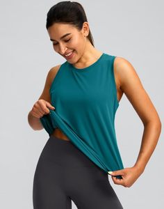 Camiseta sin mangas para mujer, suave, transpirable, de algodón, elástica, acanalada, ajustada, informal, de verano, para hacer ejercicio, gimnasio, yoga - Product Image 1