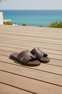 Sandales à enfiler en cuir pour hommes, avec semelle en caoutchouc antidérapante, confortables et douces, pour l'intérieur et l'extérieur - Product Image 5