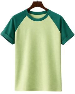 เสื้อยืดแขนสั้นคอกลมผ้าฝ้ายทรงแร็กแลนสำหรับผู้ชาย สีเขียวอ่อนเข้มสองสี ลำลอง ใส่สบายสำหรับฤดูร้อน  แบบเรียบ ย้อมสี  ถักทอ  รับสกรีนโลโก้ - Product Image 1