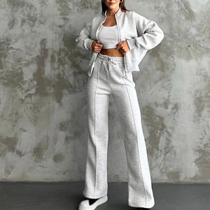 Conjunto Deportivo de Dos Piezas para Mujer, Invierno, Algodón, Felpa Francesa, Parches Bordados, Sudadera Corta con Cierre, Pantalones Cortos, Forro Polar - Product Image 4