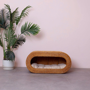 Modern Oval Rattan Pet Cave Bed Enclosed Wicker Pet House Cozy Hideaway Pet Nest with <b>Cushion</b> Breathable Handmade Cat Bed - Product Image 2