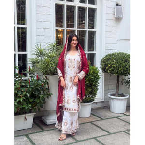 Conjunto de Top, Pantalón y Dupatta con Bordado Intenso para Fiestas Indias y Pakistaníes - Product Image 2