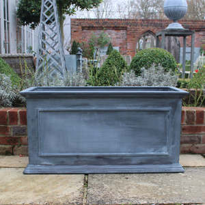 Metal Outdoor Planter Box With Floral Embossing And Rivet Details Gray Finish For Garden Use - Product Image 3