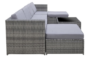 Modern Classic <b>Rattan</b> 7 PCS <b>Sofa</b> Set KD with Cushions Tempered Glass Table Garden Furniture Patio Courtyard Leisure Waterproof - Product Image 2