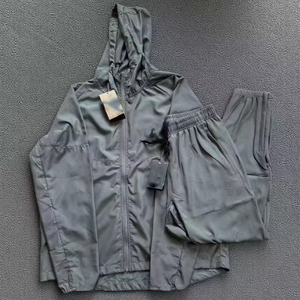 Ensemble de survêtement 2 pièces respirant pour femme, coupe courte, en nylon noir avec passepoil réfléchissant, coupe-vent à manches longues, idéal pour l'été - Product Image 6