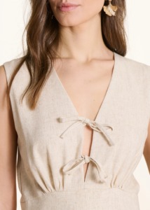 Vestido Midi de Mujer, 100% Algodón, Corte en A |   Camiseta de manga corta con cuello redondo y lazo frontal |   Ropa Casual de Resort con Aberturas Decoradas con Cuentas |   Ecológico - Product Image 4