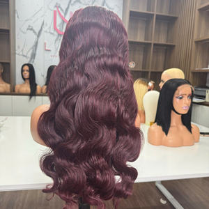 Perruque frontale 13x4 cheveux humains vietnamiens bruts vierges Body Wave couleur bourgogne HD dentelle transparente perruques sans colle pour femmes noires - Product Image 3