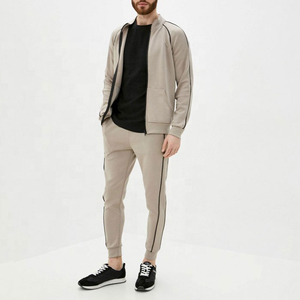 Men's Winter Solid Color Windproof Polyester/Cotton Suit Neck Long-Sleeved T-Shirt Pants Two-Piece Zipper Jacket <b>Trouser</b> - Product Image 2