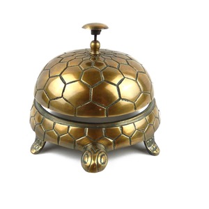 Campana de Servicio Decorativa de Aluminio con Forma de Tortuga Dorada Antigua, Campana de Escritorio con Diseño de Carapa Texturizada - Product Image 2