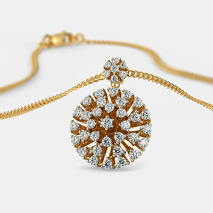 Yellow Gold Sunburst Floral Lab Grown Diamond Pendant Necklace - Product Image 5