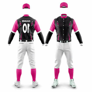100% Polyester Made <b>Baseball</b> Jersey Long Sleeve Button Up Design with Pant <b>Baseball</b> Uniform Athletic Kit Multi Color Uniform - Product Image 4