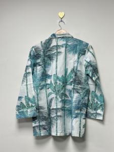 Ensemble de pyjama en coton écologique pour femmes, imprimé feuilles de palmier tropicales, chemise à boutons, pantalon à cordon de serrage assorti - Product Image 4
