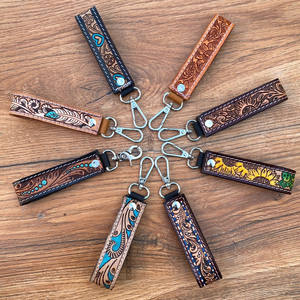 Personalized Hand <b>Tooled</b> Leather Keychain Cowhide Small Wristlet Durable and Long-lasting Genuine Leather Car Keychain Key <b>Clips</b> - Product Image 4