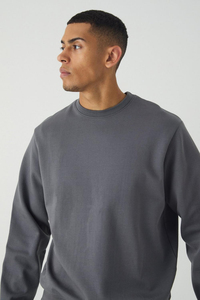 Sudadera de Hombre de Alta Calidad, Color Gris Básico, Corte Regular, Tejido Interlock Grueso, Cuello Redondo, Talla Grande, Sudadera Personalizada de Mezcla de Algodón - Product Image 5