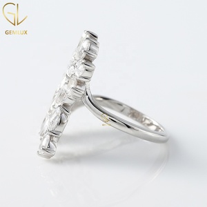 Swirl Bypass <b>Ring</b> Pear Cut Moissanite Diamond Cluster Engagement <b>Ring</b> Leaf Inspired <b>Open</b> Cuff 14K Gold Anniversary <b>Ring</b> - Product Image 5