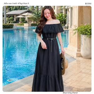 เดรสยาวผ้าฝ้ายสำหรับผู้หญิง แบบเปิดไหล่ แต่งระบาย ทรงหลวม ทรงเอไลน์ เหมาะสำหรับใส่ในช่วงวันหยุดฤดูร้อน รับผลิตแบบ OEM ODM - Product Image 4