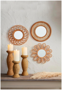 Miroir rond en rotin floral moderne du Vietnam, décoration murale artisanale - Product Image 2