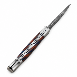 มีดพับพกพาดามัสกัสทำด้วยมือพร้อมที่จับไม้สีปลอกหนังผู้ผลิต OEM ODM - Product Image 4