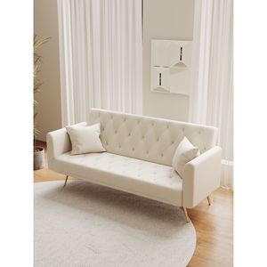 Divano Letto Convertibile Americano Retrò da 71 Pollici in Velluto Beige con Funzione Letto a Scomparsa per Soggiorno, Camera da Letto o Ufficio di Piccole Dimensioni - Product Image 5