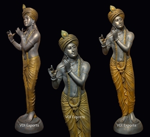 Luxury Lord Krishna Standing Sculpture with <b>Flute</b> – Premium Polyester Resin Religious Statue for Wedding Entrance, Mandap Decor - Product Image 1