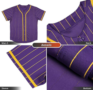 Maillot de baseball personnalisé pour homme, jaune à fines rayures, manches courtes, en mesh respirant, boutonné sur le devant, 100 % polyester, sublimation - Product Image 3