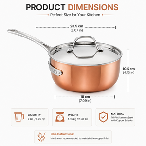 Handcrafted Pure Copper Saute <b>Pan</b> <b>with</b> <b>Lid</b> Hammered Copper Saucepan Copper Frying <b>Pan</b> Induction Ready Luxury Cookware OEM ODM - Product Image 5