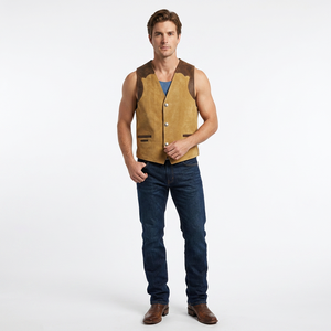 Men's <b>Black</b> Suede Leather <b>Vest</b> Winter Outerwear Turn-down Collar Covered Button Front Pockets Sleeveless Plus-Size High Street - Product Image 3