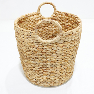 Paniers de rangement écologiques en jacinthe d'eau avec poignées, forme ronde, style nordique, ensemble de paniers de rangement multi-usages pour la lessive - Product Image 5