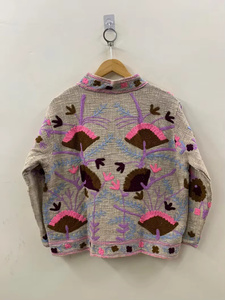 Chaqueta de Invierno Abierta al Frente, Estilo Bohemio Étnico, Bordada a Mano con Hilo de Algodón y Diseño Floral Suzani, Transpirable - Product Image 3