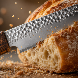 Custom Handmade Eco-Friendly Dishwasher Safe Forged <b>Bread</b> <b>Knife</b> in Damascus Steel with Wooden Handle and Leather Sheath - Product Image 4