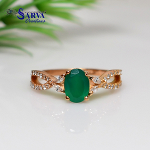 Natural <b>Green</b> Onyx 925 Sterling Silver Gold Plated Rose Gold Plated Oval Gemstone CZ Accents Luxury Engagement Wedding <b>Ring</b> - Product Image 6