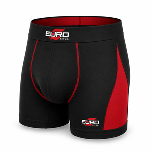Mens Sports <b>Boxer</b> Brief Yoga Leggings Mid Waist Solid Seamless Black Red Contrast Waistband Athletic Underwear - Product Image 5