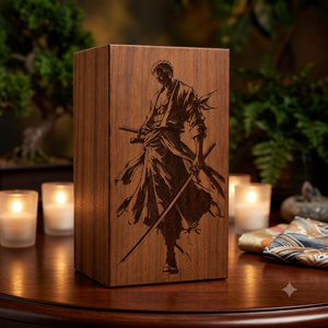 Urna Funeraria Ecológica de Madera con Diseño de Guerrero para Cenizas de Cremación Humana, Decoración Funeraria Budista, Capacidad de 200 Pulgadas Cúbicas - Product Image 2