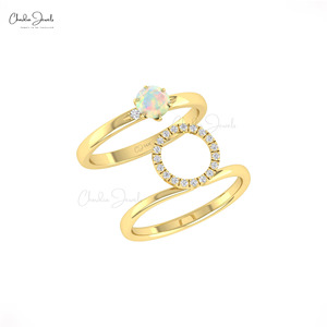 Ethiopian Opal 5mm Round Cut Gemstone with Pave <b>Set</b> Diamond Accent <b>Ring</b> in 14k Solid <b>Gold</b> Stackable Fine Jewelry For Women - Product Image 4