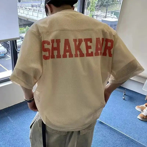 เสื้อยืดครอปทรงหลวมแบบวินเทจถักนิตเนื้อหนาแห้งเร็วพิเศษ - ลายพิมพ์ตาข่ายแบบเสื้อฟุตบอล 3 มิติ สำหรับผู้ชาย - Product Image 2