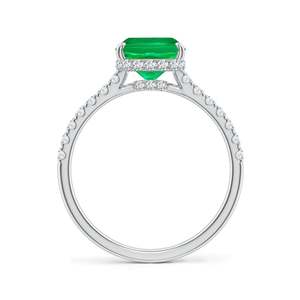 Bague de fiançailles en or massif 14 carats avec émeraude taille coussin et double halo caché, faite à la main, bijoux fins personnalisés pour mariage - Product Image 4