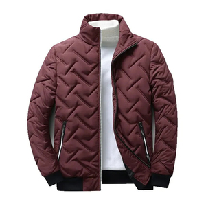 Veste matelassée rose pour homme, col montant, fermeture éclair sur le devant, rembourrage en polyester, manteau décontracté d'automne, coupe classique, couleur unie - Product Image 4