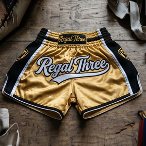 Regal Three Men's MMA Fight Shorts Black Gold Print Martial Arts Wear MMA Shorts Unisex <b>Boxer</b> Trainer MMA Shorts - Product Image 6