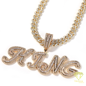 สร้อยคอจี้เพชรโมอิสซาไนต์แบบใหม่ สไตล์ Iced Out  พร้อมจี้ตัวอักษรหรือชื่อสั่งทำพิเศษ - Product Image 2