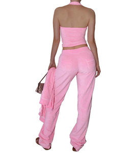 Ensemble deux pièces pour femmes avec ourlet incurvé, haut à manches courtes doux et pantalon évasé, léger, décontracté pour l'été - Product Image 2