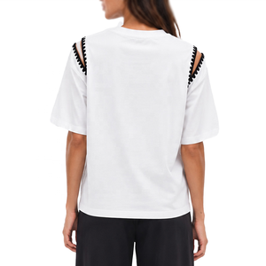 Women's Cold Shoulder Contrast Trim <b>T</b> <b>Shirt</b> Short Sleeve Round Neck Relaxed Fit Casual Fashion Top Custom Logo women's <b>shirt</b> - Product Image 2