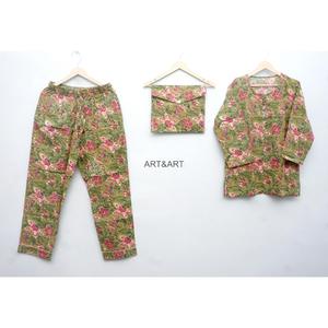 Conjunto de Pijama de Algodón 100% con Estampado Floral, Manga Larga, Cintura Alta Elástica, Ropa de Dormir para Verano - Product Image 1