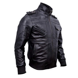 <b>Men's</b> Black <b>Leather</b> Biker <b>Jacket</b> With Zipper Closure And Pockets Autumn Windproof Moto Style <b>Jacket</b> Available For Sale - Product Image 3