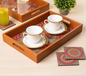 Bandeja de Madera MDF Hecha a Mano de 10 x 15 Pulgadas con 4 Posavasos Gratis, Bandeja Decorativa Pintada a Mano - Product Image 4