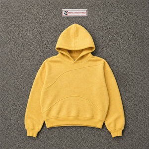 Custom <b>Yellow</b> Washed Oversized <b>Hoodie</b> <b>Men</b> Streetwear Pullover With Curved Seam Design Drop Shoulder Fashion Casual Hooded Sweats - Product Image 5